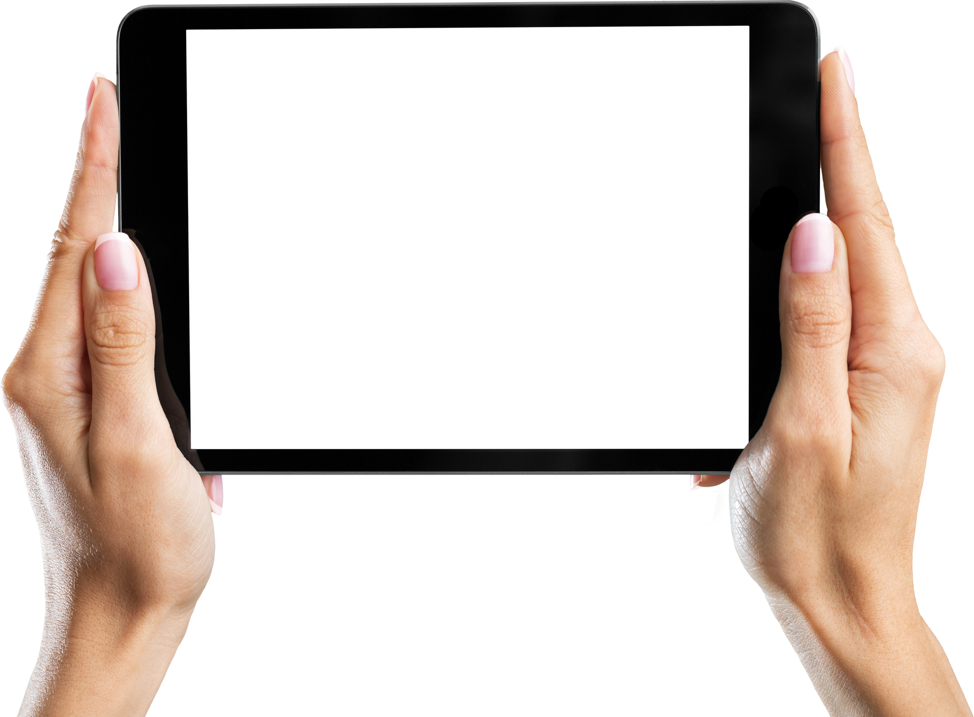 a tablet and hands